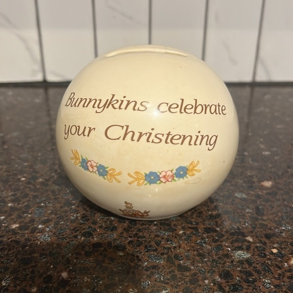 Bunnykins Royal Doulton Round Ceramic Piggy Bank Celebrate Your Christening 3.5” - Picture 2 of 4